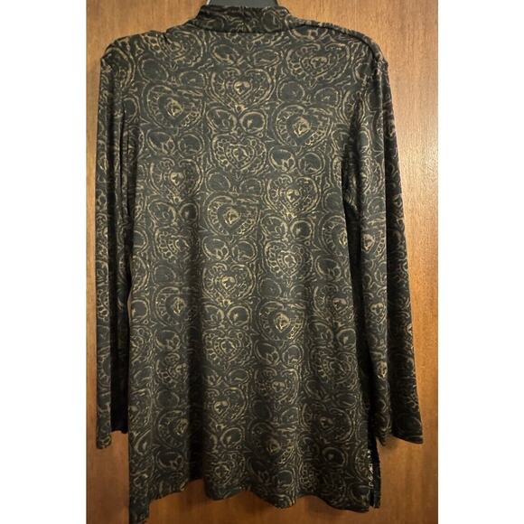 Chicos Travelers Cardigan Tank Set Sz 1 Brown Black Damask Broken Button - Picture 4 of 8